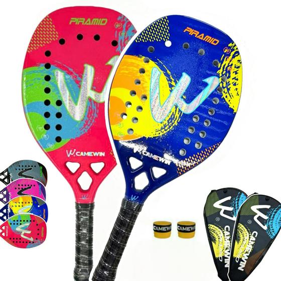 Imagem de Kit 2 Raquetes Beach Tennis Full Carbon 3K Camewin Top Shark