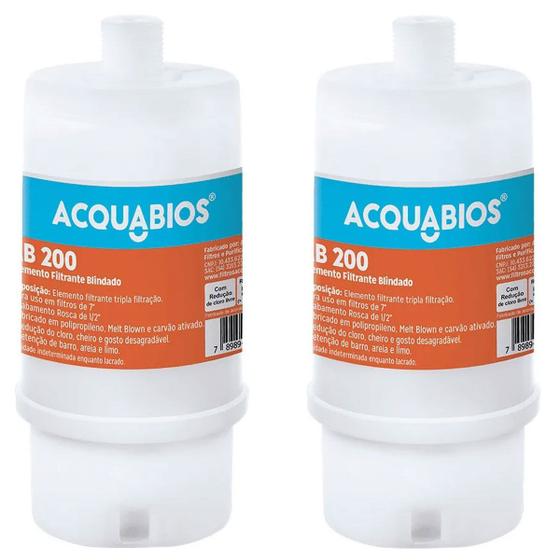 Imagem de Kit 2 Refil Blindado Acqua AB 200BR/TR POU Rosca 1/2' Filtros tamanho 7' Acquabios Tripla Proteção