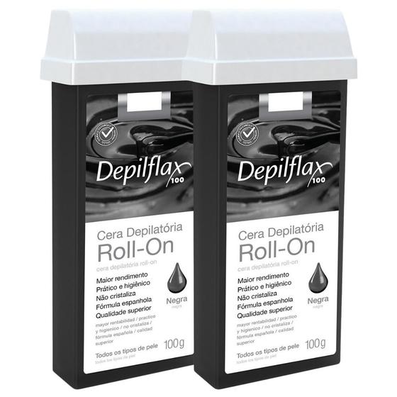 Imagem de Kit 2 Refil Cera Depilatoria Corporal Profissional Depilação Roll On Depilflax Negra 100g