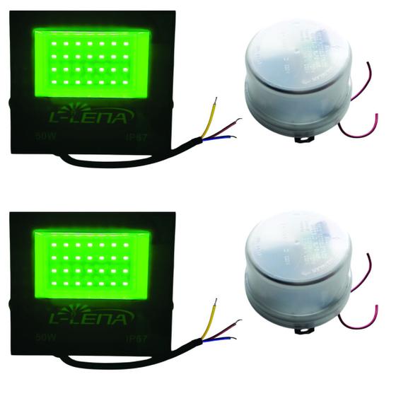 Imagem de Kit 2 Refletor de Led 50W Verde com 2 Fotocelula bivolt