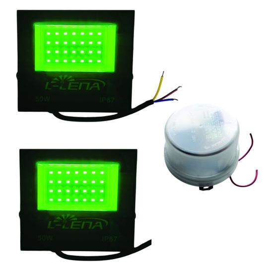 Imagem de Kit 2 Refletor de Led 50W Verde com Fotocelula bivolt