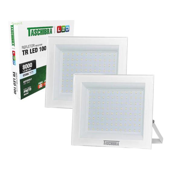 Imagem de Kit 2 Refletor Led 100w Externo Prova D'água Branco Taschibra Bivolt