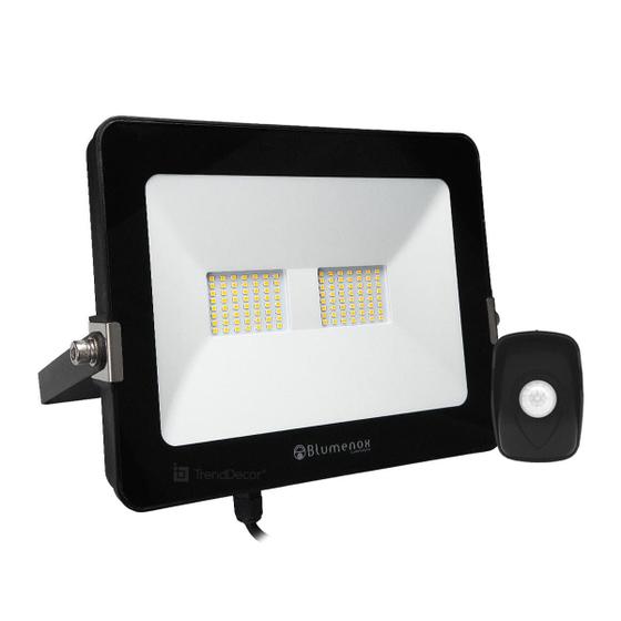 Imagem de Kit 2 Refletores LED Blumenox 50W Preto + Sensor de Movimento e Fotócelula Qualitronix QA26M