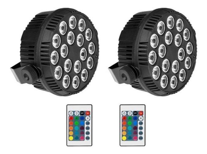 Imagem de Kit 2 Refletores Led Mini Slim 18 Leds Rgb 3W Efeito Strobo