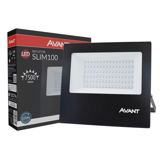 Imagem de Kit 2  Refletores - Refletor Avant LED, 100W, Slim 6,5K, 7500 Lumens, Preto, Bivolt