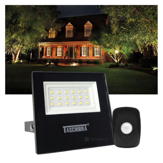 Imagem de Kit 2 Refletores Taschibra TR LED 20 Preto + Sensor de Movimento e Fotocélula QA26M