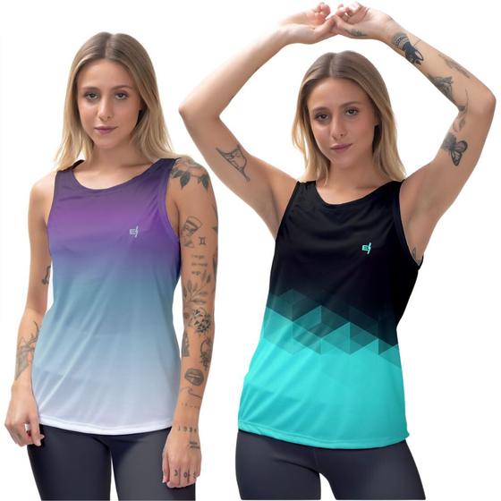 Imagem de Kit 2 Regata Blusa Feminina Ginástica Pilates Academia Caminhada Tecido Leve