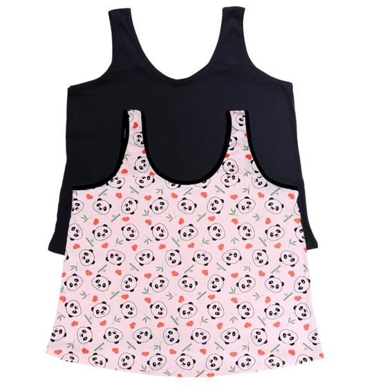 Imagem de Kit 2 Regata de Pijama Mega Plus Size 1 Liso 1 Estampado G6 ao G10