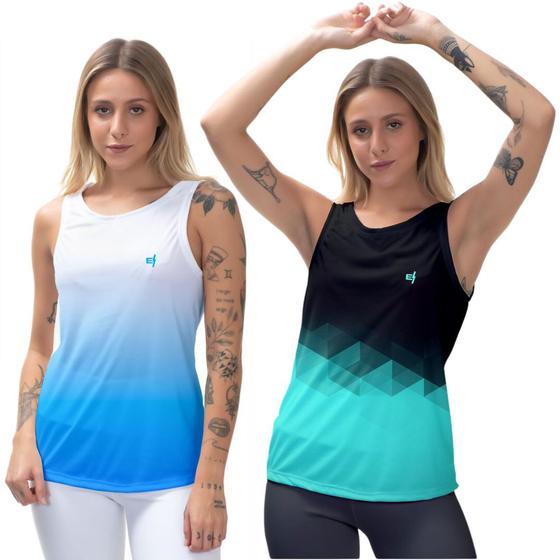 Imagem de Kit 2 Regata Feminina Cavada Blusa Musculação Caminhada Fitness Dry