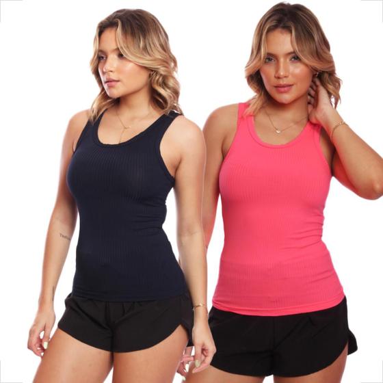 Imagem de Kit 2 Regatas Nadador Canelada Feminina Lisa Blusa Blusinha Básica