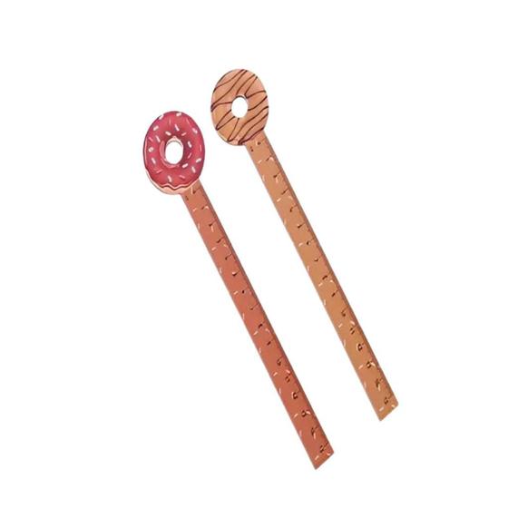 Imagem de Kit 2 réguas de madeira 15cm criativa rosquinha material escolar acessório