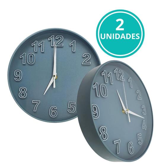 Imagem de Kit 2 Relógio Parede Cozinha Quarto Analógico Redondo 25cm