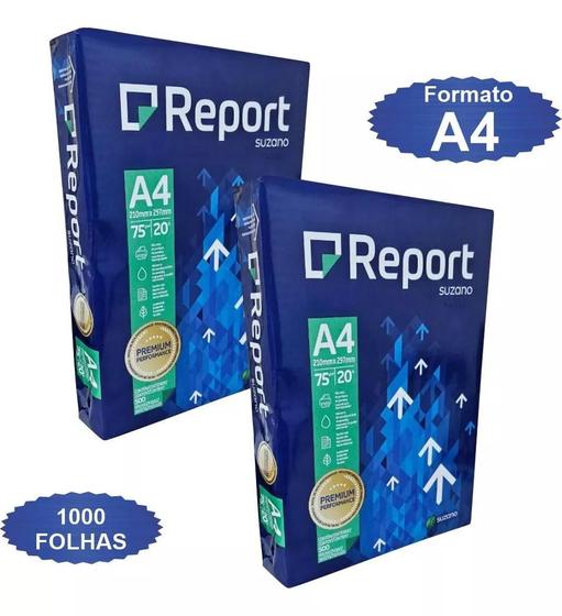 Imagem de Kit 2 Resma Papel A4 Sulfite Premium 75g 500 Folhas Report Cor Branco