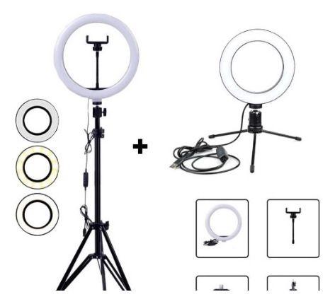 Imagem de Kit 2 Ring Light 10 Pol E 6 Pol + Tripé E 1 Tripé 2 Metros