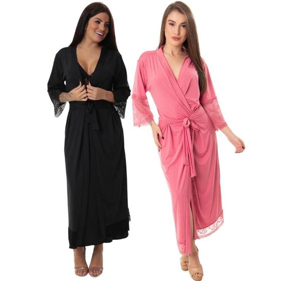 Imagem de Kit 2 robe noiva feminino roupão de renda luxo hobe