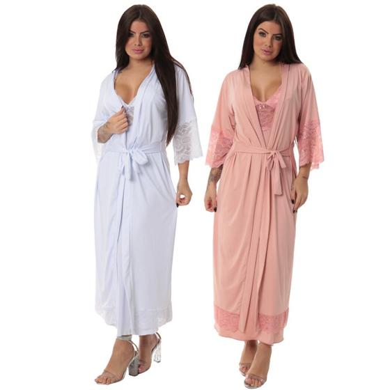 Imagem de Kit 2 robe noiva feminino roupão de renda luxo hobe brc