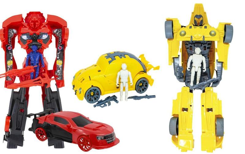 Imagem de Kit 2 Robo Vira Carro Fusca Grande Transformer Com Boneco