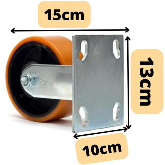 Imagem de Kit 2 Rodízio Poliuretano Moldado 4'' Com Base Fixo 300kg