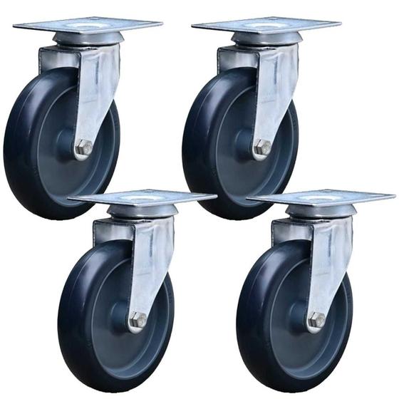 Imagem de Kit 2 Rodízios Anti Risco Móveis 5" 128mm 75kg Sem Freio + 2 Rodízios Anti Risco Móveis 5" 128mm 75kg Com Freio - Colson