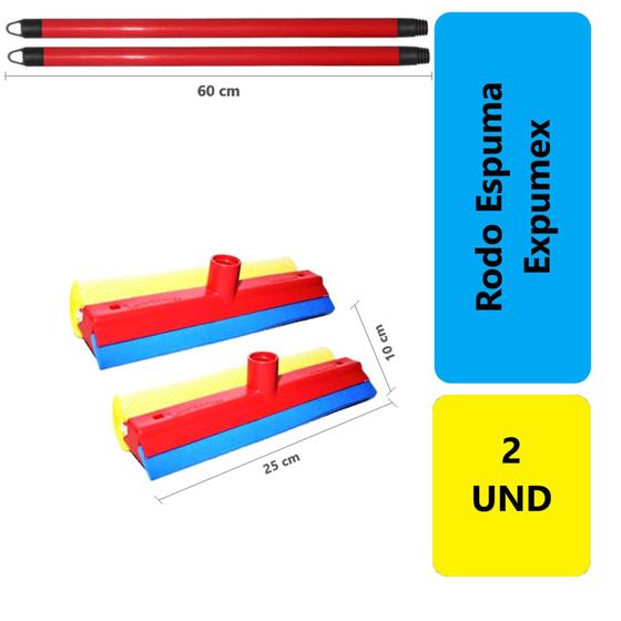 Imagem de Kit 2 - Rodo Espuma Limpa Janela Vidro Box Lava Enxuga Limpa Tudo Com Cabo de 60Cm