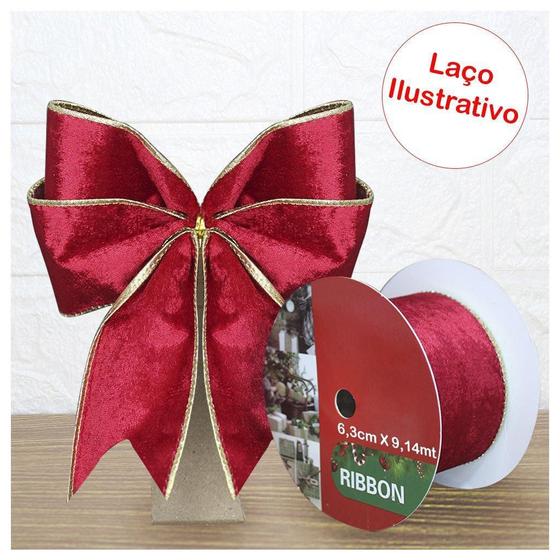 Imagem de Kit 2 Rolo Fita Aramada Natal Vermelho Camurça Decoração Nat