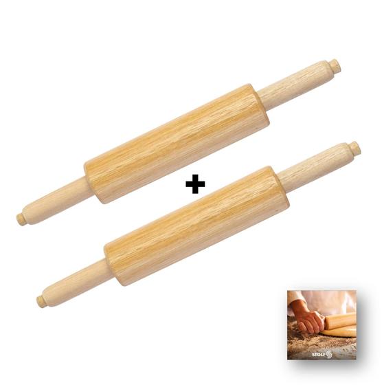 Imagem de Kit 2 Rolo Móvel 43cm Para Massas Pizza Pão Macarrão De Madeira Cozinha - Stolf