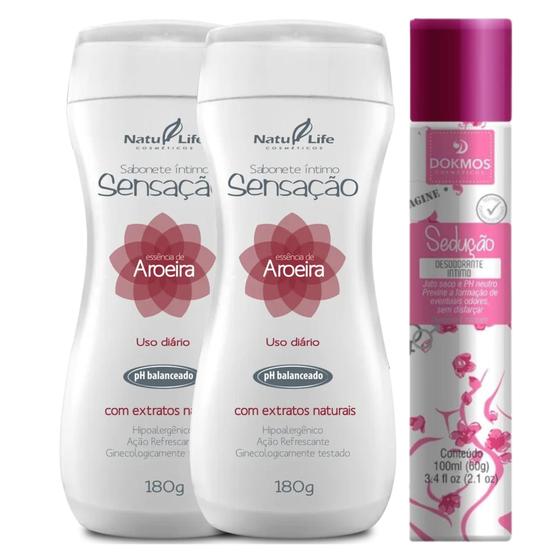 Imagem de Kit 2 Sabonete Íntimo Líquido Sensação Aroeira + 1 Desodorante Sedução Imagine (rosa) Higiene Intima