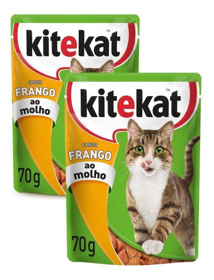 Imagem de Kit 2 Saches Petisco Ração Úmida kitekat gato Frango ao molho 70g