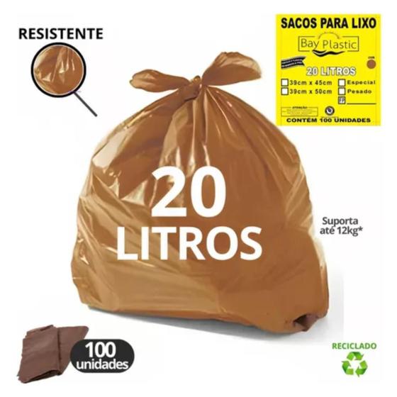 Imagem de Kit 2 SACO DE LIXO ESPECIAL 20L 39X45CM BAY PLASTIC - Marrom C/ 200un