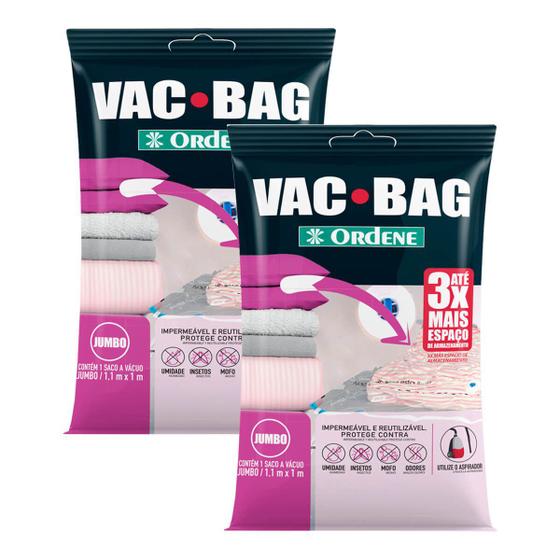 Imagem de Kit 2 Saco para Armazenagem a Vácuo Vac Bag Impermeável Para Closet  1,10 x 1,00 m Jumbo