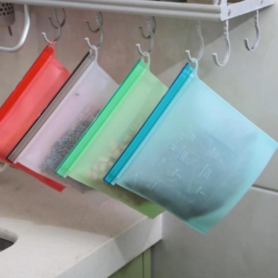Imagem de Kit 2 Sacos De Silicone Reutilizável Com Lacre 1l Porta Alimentos Azul - KAEKA