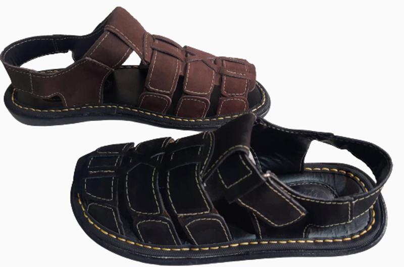 Imagem de Kit 2 Sandalias Chinelo Papete antistress ortopedica em couro nas cores preto e café