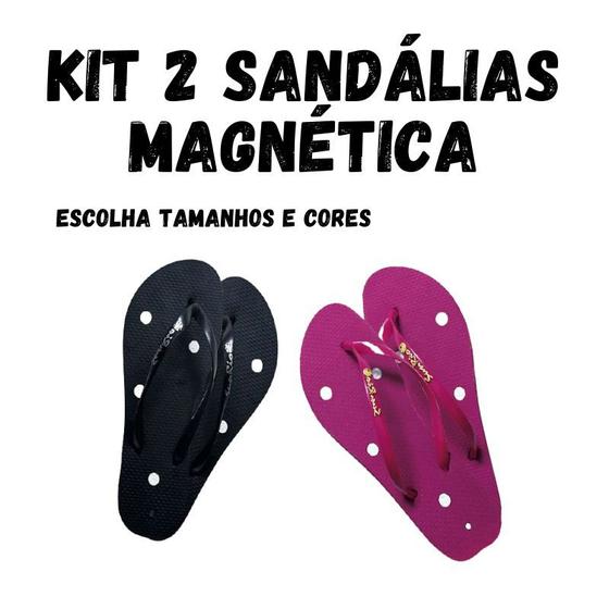 Imagem de Kit 2 Sandálias Magnéticas Infravermelho Esporão Má Circulação Tira dor Preto / Rosa - 37/38