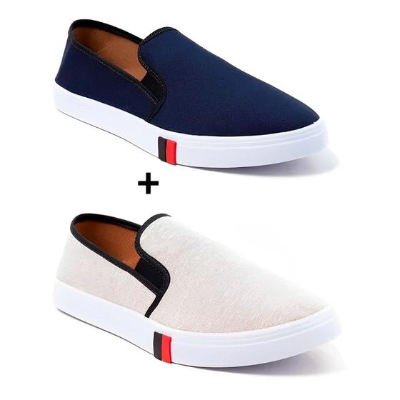 Imagem de Kit 2 sapatenis masculino casual slip on iate calce fácil macio