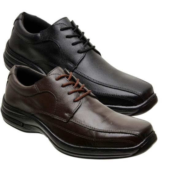 Imagem de Kit 2 Sapatos Social de Couro com Cadarço Solado Ortopédico Costurado Masculinos