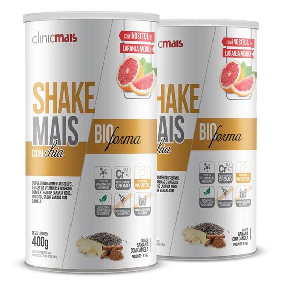 Imagem de Kit 2 Shake Bioforma com Chia Clinicmais Banana com Canela 400g