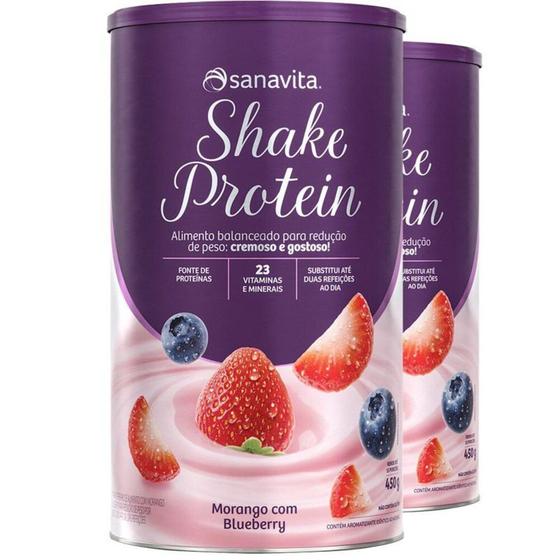 Imagem de Kit 2 Shake Subs. Refeição Sanavita morango e blueberry 450g