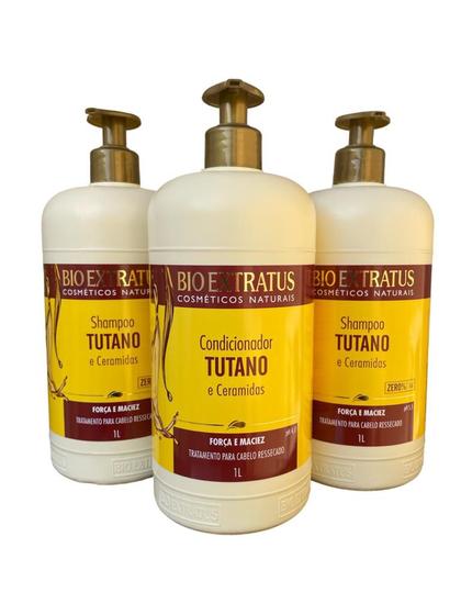 Imagem de kit 2 Shampoo 1 Condicionador Força e Maciez Tutano1 L Bio Extratus