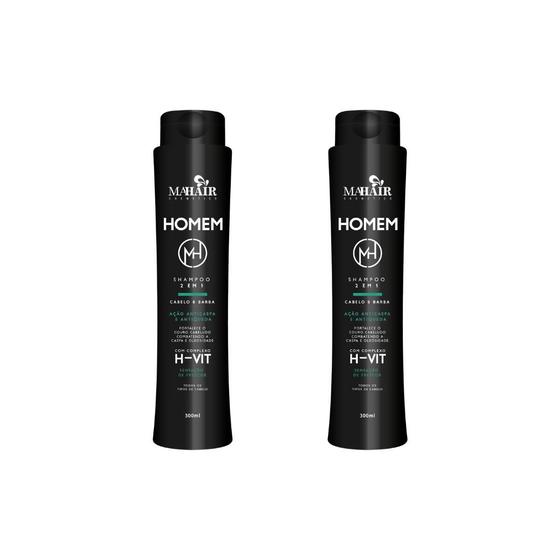 Imagem de Kit 2 Shampoo 2x1 Cabelo E Barba 300ml Antiqueda Oleosidade