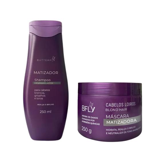 Imagem de Kit 2 Shampoo e Máscara Matizadora Cabelos Loiros - Butterfly