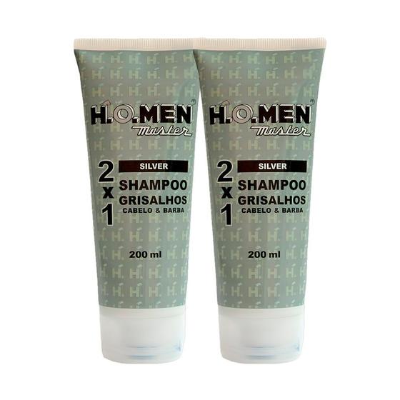Imagem de Kit 2 Shampoo Masculino 21 Cabelos Grisalhos 200ml Silver Amarelados Barba H.O.Men Master