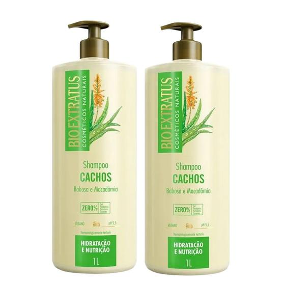 Imagem de Kit 2 Shampoo para Cabelo Cacheado Babosa e Macadâmia Cachos Bio Extratus 1L