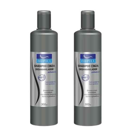 Imagem de Kit 2 Shampoos Cinza Desamarelador Cabelos Brancos Louros ou Grisalhos Nupill 300ml