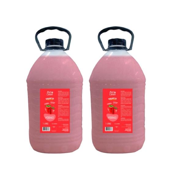 Kit 2 Shampoos de Morango 5 Litros Para Cães e Gatos Pet Clean