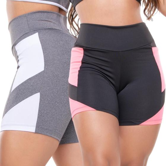 Imagem de Kit 2 Short Legging Feminino Shorts de Academia Fitness Bermuda Roupa de Ginástica Exercício Funcional 