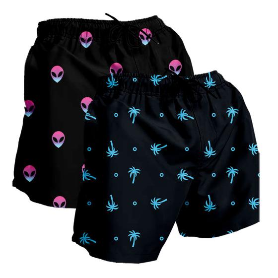 Imagem de Kit 2 Short Moda Praia Masculino Bermuda Tactel Estampado