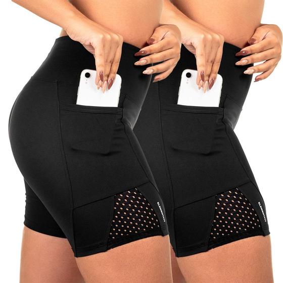 Imagem de Kit 2 Shorts Feminino Bolso Corrida Suplex Tela