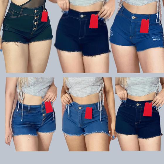 Imagem de Kit 2 Shorts Jeans Cintura Alta Modelos Variados Qualidade Premium