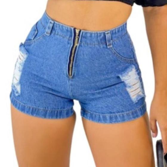 Imagem de Kit 2 Shorts Jeans Curtos Empina Bumbum Destroyed Com Zíper Hot Pants Rasgado Detonado