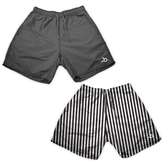 Imagem de Kit 2 Shorts Praia Masculino Curto Liso e Listra Moda Verão
